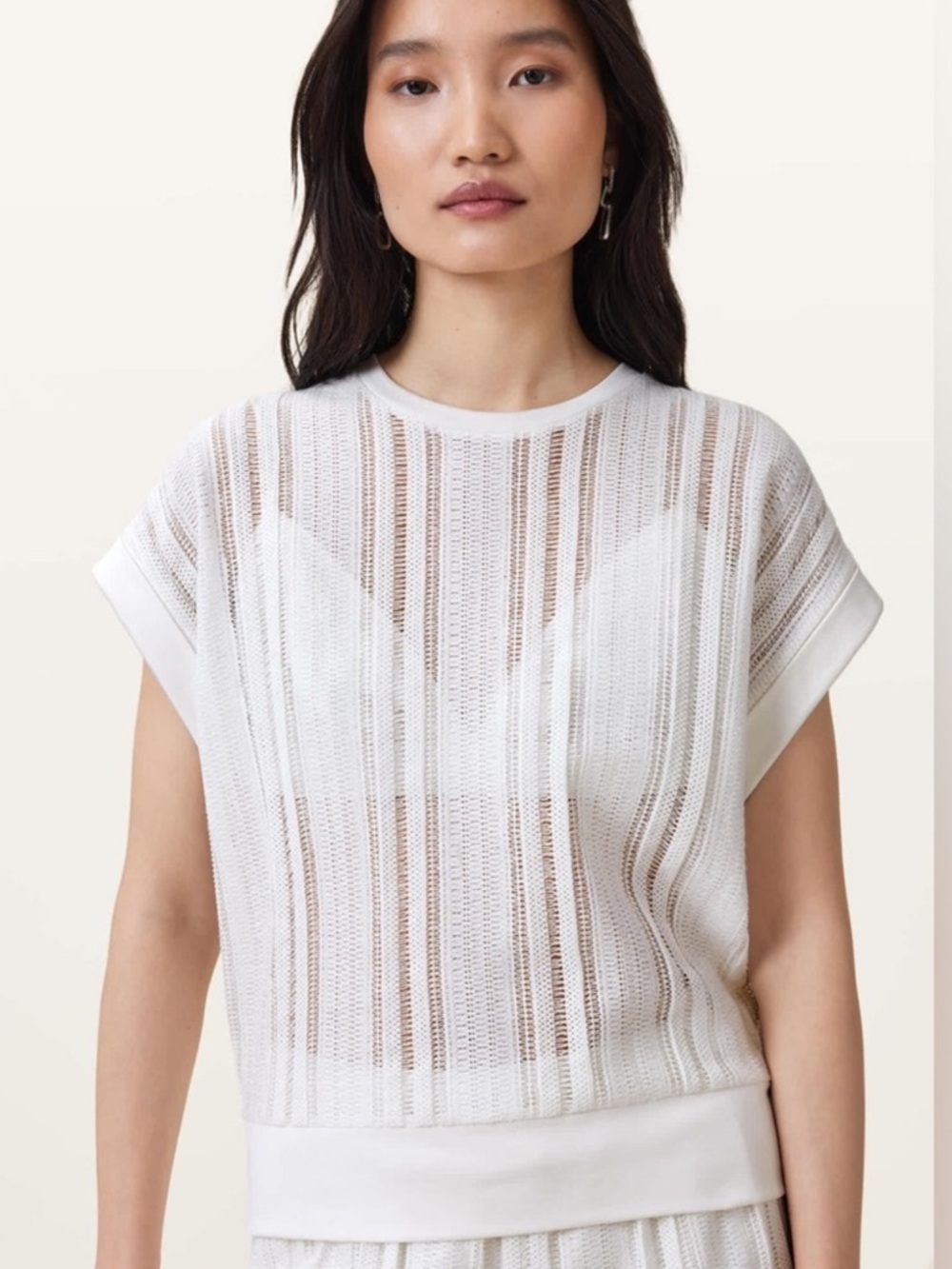 AllSaints Giana Crochet Knit Top Ivory Short Sleeve S NWT